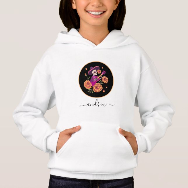Funny Floral Sugar Skeleton Skull Gothic Girl Name Hoodie (Vorderseite)