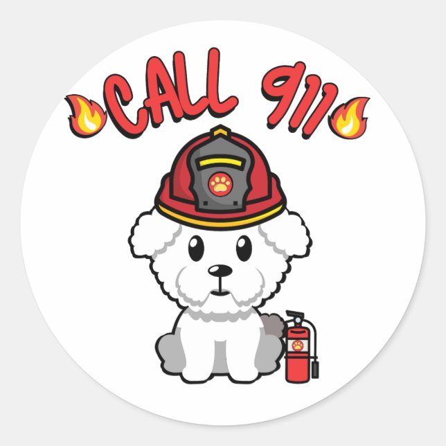 Funny Fluffy ist ein Feuerwehrhund Runder Aufkleber (Vorderseite)