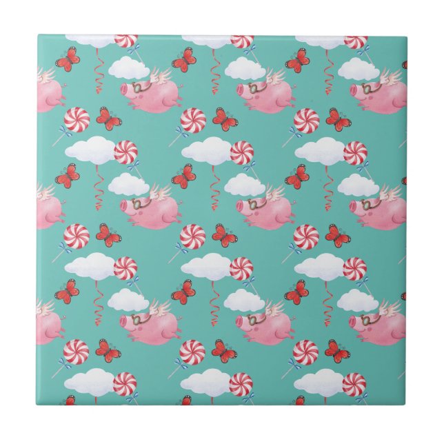 Funny Flying Pig Muster Fliese (Vorderseite)