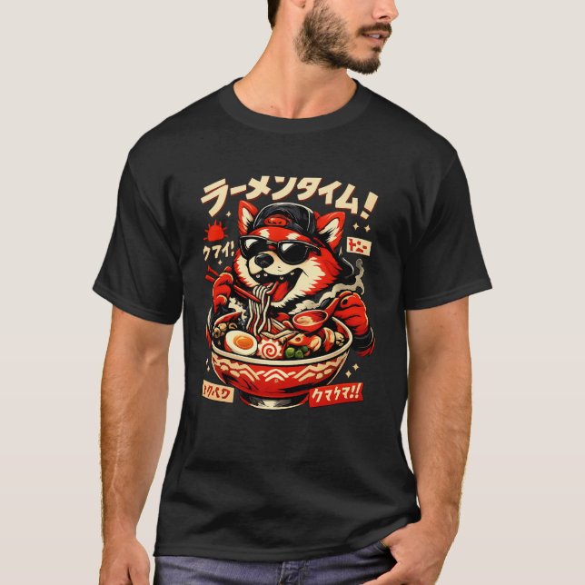 Funny Food Art T-Shirt – Japanese Ramen Animal Gra (Devant)