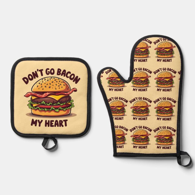 Funny Food Pub Bacon Lover Cheeseburger Design Ofenhandschuh & Topflappen-Set (Vorderseite)