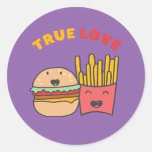 Funny Food Puns Wahre Liebe wie Burger und Fries Runder Aufkleber