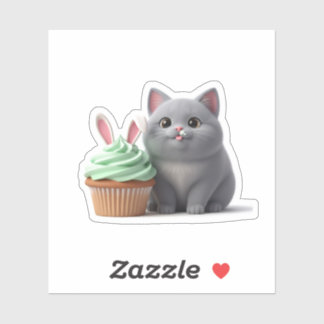 Funny Foodie Cat Eating Easter Bunny Cupcake Aufkleber