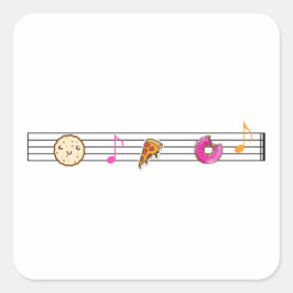 Funny Foods und Musiknoten Quadratischer Aufkleber