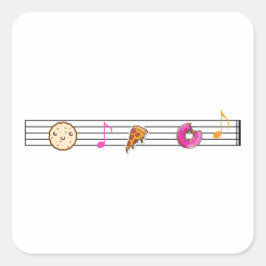 Funny Foods und Musiknoten Quadratischer Aufkleber