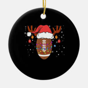 Funny Football Rentier Weihnachtsmannmütze Weihna Keramik Ornament