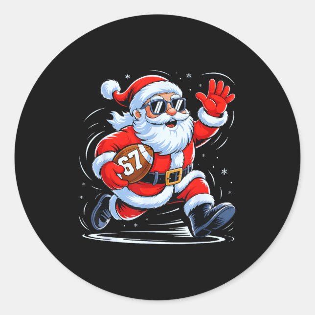 Funny Football Santa 67 Christmas Xmas Holiday Boy Runder Aufkleber (Vorderseite)