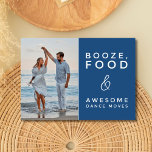 Funny Foto Beach Hochzeit Save the Date<br><div class="desc">Set den Ton für eine lustige Feier mit unserem Funny Foto Beach Wedding Save the Date. Mit einem lebhaften Foto-Design auf der Vorderseite und der spielerischen Botschaft "Booze, food and bad dance move", ist diese Karte ideal für Paare, die eine Touch Spaß zu ihren Hochzeitsankündigungen gewollt haben. Der Rücken ist...</div>