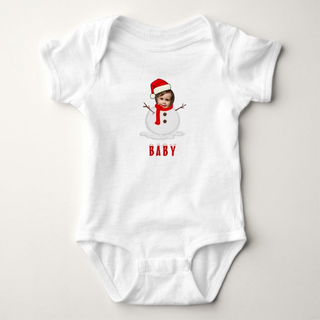 Funny Foto Face Snowman Weihnachten Baby Strampler (Vorderseite)