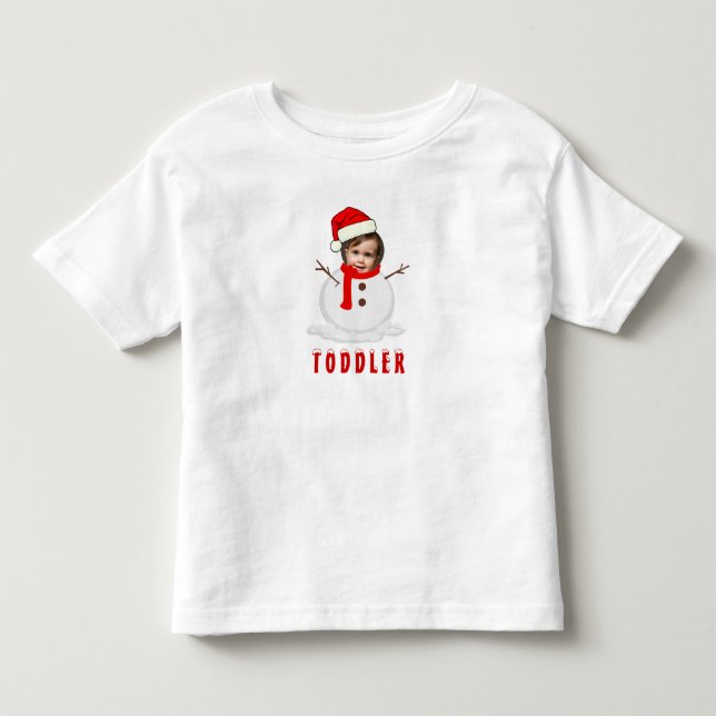 Funny Foto Face Snowman Weihnachten Kleinkind T-shirt (Vorderseite)