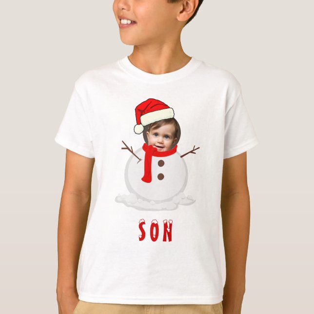 Funny Foto Face Snowman Weihnachten T-Shirt (Vorderseite)