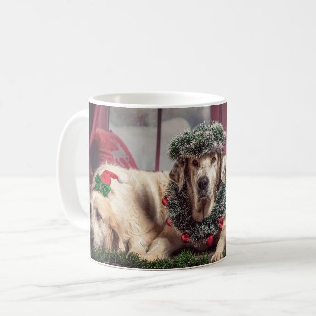 Funny Foto Hunde in Christmas Antlers and Headwear Kaffeetasse (Vorderseite Links)