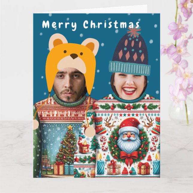 Funny Foto Personalisiert Weihnachten Jumper Holid Karte (Orchidee)