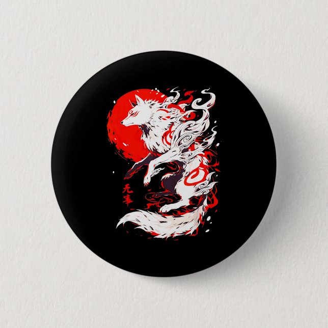 Funny Fox Animal Cute Okami Basic Japan Style Retr Button (Vorderseite)