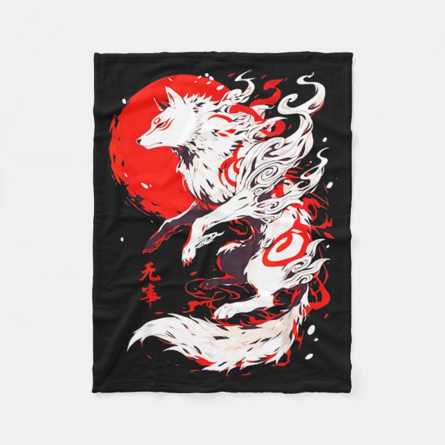 Funny Fox Animal Cute Okami Basic Japan Style Retr Fleecedecke (Vorderseite)
