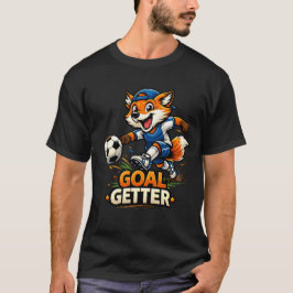 Funny Fox Playing Soccer Cartoon Design T-Shirt