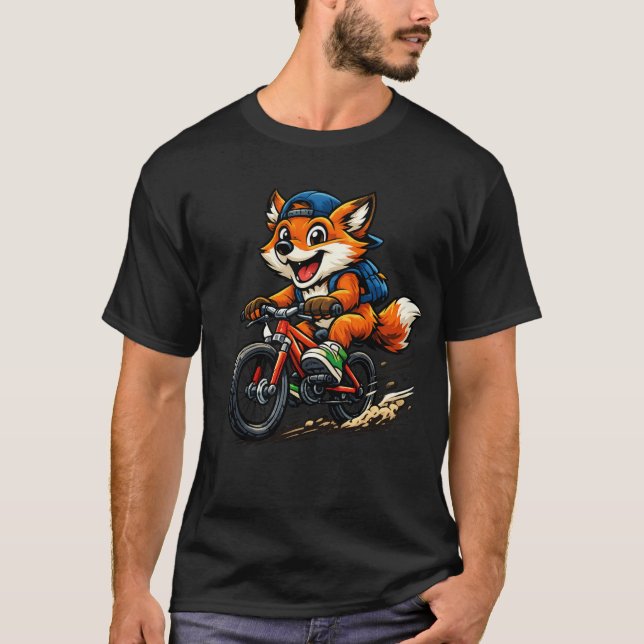 Funny Fox Riding Bicycle Cartoon T-Shirt Design (Vorderseite)