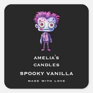 Funny Frankenstein Monster - Candle Business Quadratischer Aufkleber