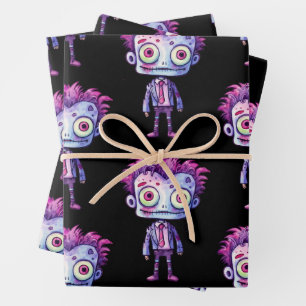 Funny Frankenstein Monster Halloween Fun Pattern Geschenkpapier Set