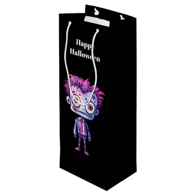 Funny Frankenstein Monster Halloween Spaß Geschenktüte Für Weinflaschen (Rückseite Schrägansicht)