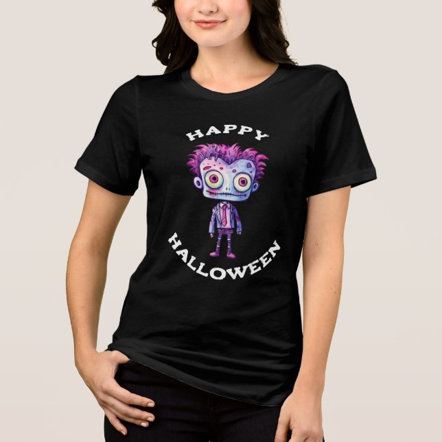 Funny Frankenstein Monster Happy Halloween Tri-Blend Shirt (Vorderseite)