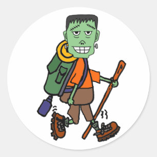 Funny Frankenstein Monster Wandern Cartoon Runder Aufkleber