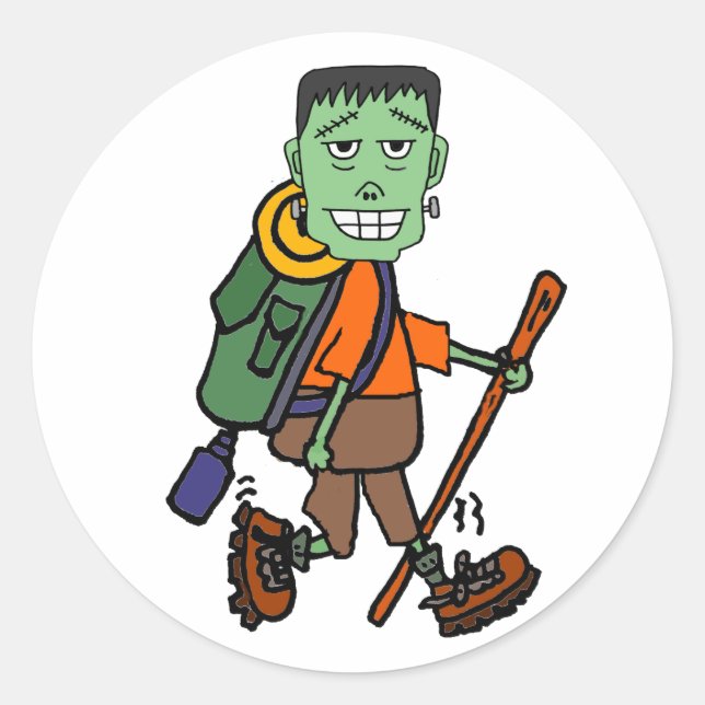 Funny Frankenstein Monster Wandern Cartoon Runder Aufkleber (Vorderseite)