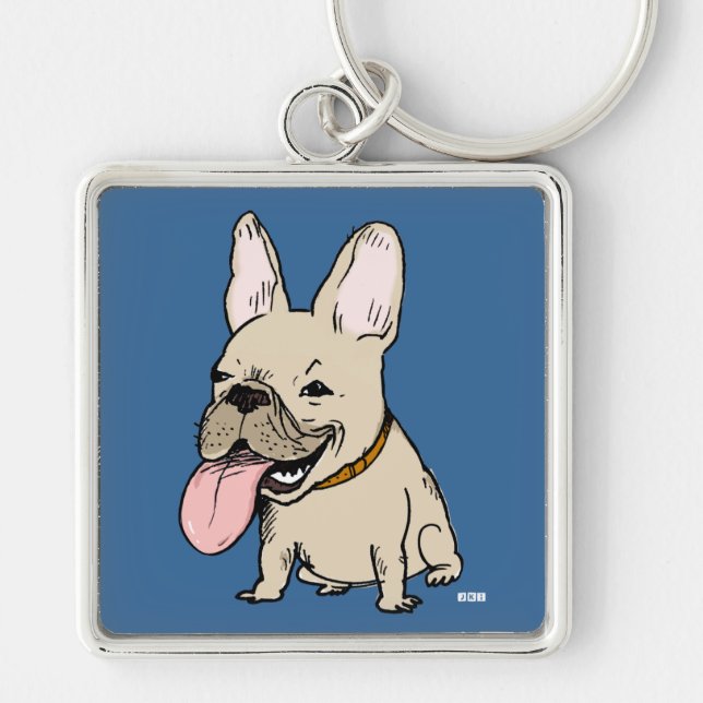 Funny Französischer Bulldog mit riesigem Zungensti Schlüsselanhänger (Vorne)