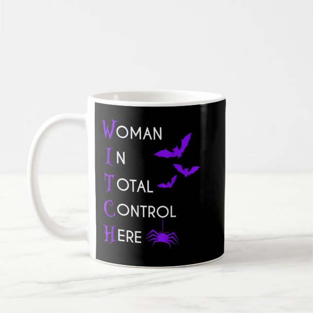 Funny Frau in der totalen Kontrolle hier Hexe Hall Kaffeetasse (Links)
