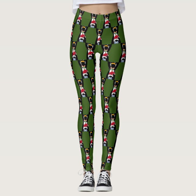 Funny Frazzled Christmas Pinguine on Green Leggings (Vorderseite)