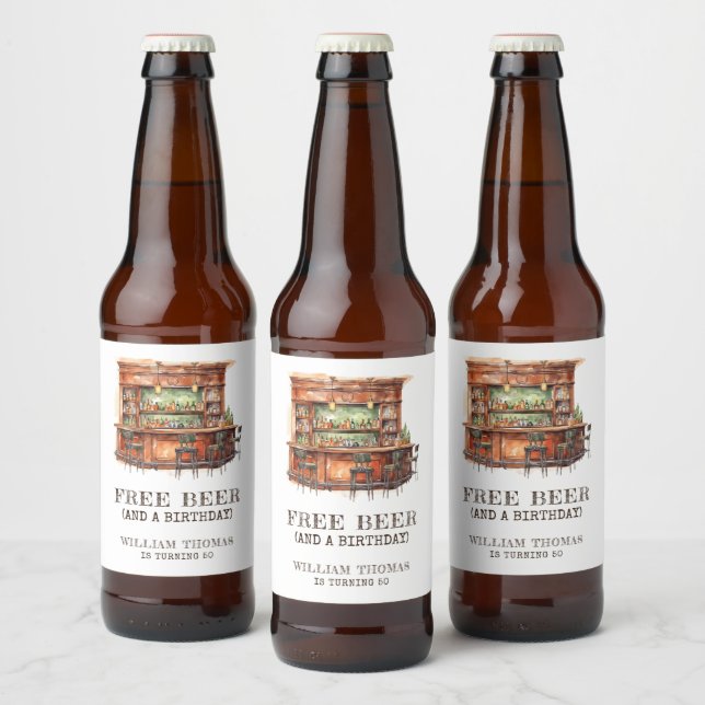  Funny Free Beer Adult Birthday Any Age Bierflaschenetikett (Flaschen)