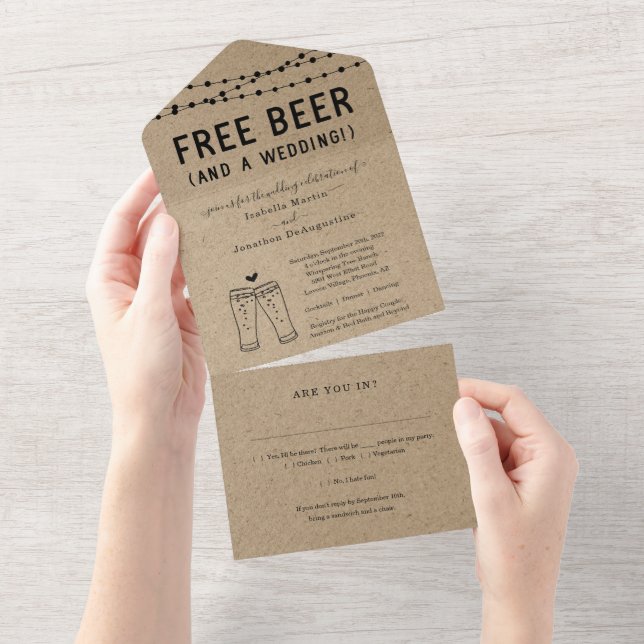 Funny Free Beer Hochzeit mit UAWG & Registry Alles All In One Einladung (Abreißen)