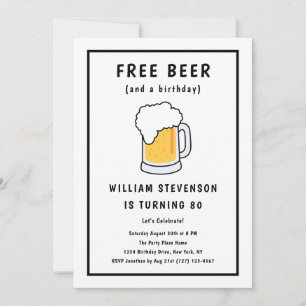 Funny Free Beer Joke Simple Man 80. Geburtstag Einladung