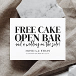 Funny Free Cake Open Bar Wedding Save the Date Ankündigungspostkarte<br><div class="desc">Sind Sie bereit, Liebe, Lachen und die fröhliche Reise in die Ehe zu feiern? Unsere personalisierten "Save the Date" Karten bieten Ihnen einen angenehmen flüchtige Blick in das lustige und Liebe-reiche Fest, das Ihre Gäste erwartet. Mit dem fröhlichen und charmanten Zitat "Free Cake, Open Bar, And a weding on the...</div>