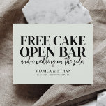 Funny Free Cake Open Bar Wedding Save the Date Ann Ankündigungspostkarte<br><div class="desc">Sind Sie bereit, Liebe, Lachen und die fröhliche Reise in die Ehe zu feiern? Unsere personalisierten "Save the Date" Karten bieten Ihnen einen angenehmen flüchtige Blick in das lustige und Liebe-reiche Fest, das Ihre Gäste erwartet. Mit dem fröhlichen und charmanten Zitat "Free Cake, Open Bar, And a weding on the...</div>