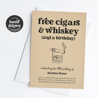 Funny Free Cigars & Whiskey Mens Geburtstagsparty Einladung