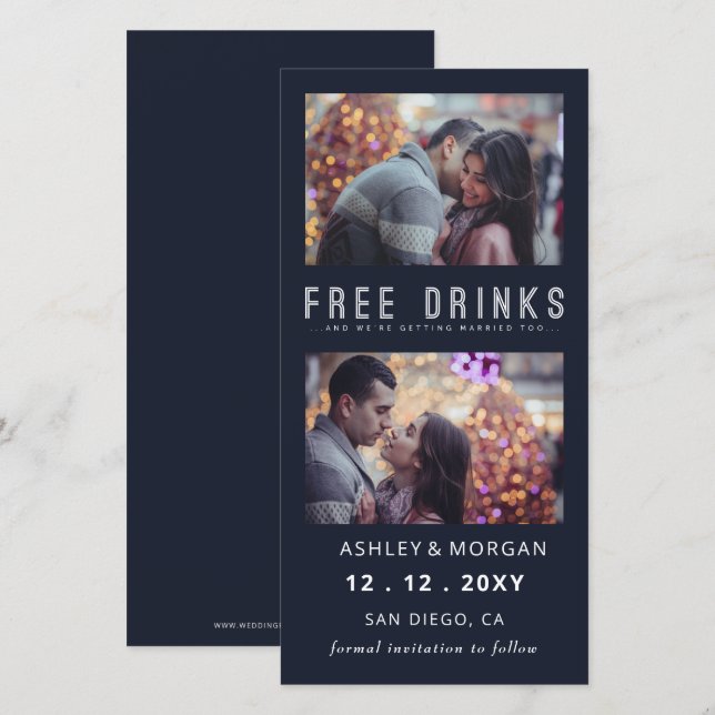 Funny Free Drinks Foto Hochzeit retten Anno Ankündigung (Vorne/Hinten)