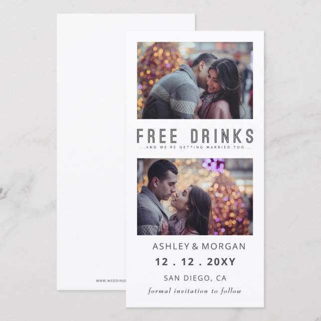 Funny Free Drinks Foto Hochzeit sparen Das Datum Ankündigung (Vorne/Hinten)