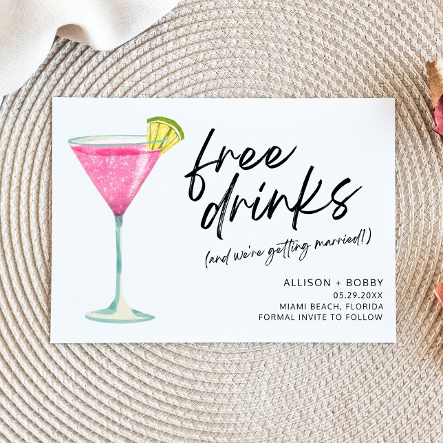 Funny Free Drinks Modernes Foto Hochzeit Save The Date (Von Creator hochgeladen)
