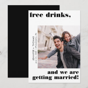 Funny Free Drinks Typografie Save the Date Black Einladung