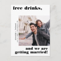 Funny Free Drinks Typografie Save the Date Black
