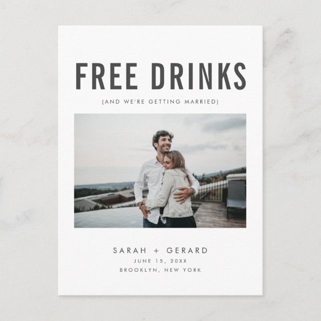 Funny Free Drinks Wedding Foto retten die Daten Ankündigungspostkarte (Vorderseite)