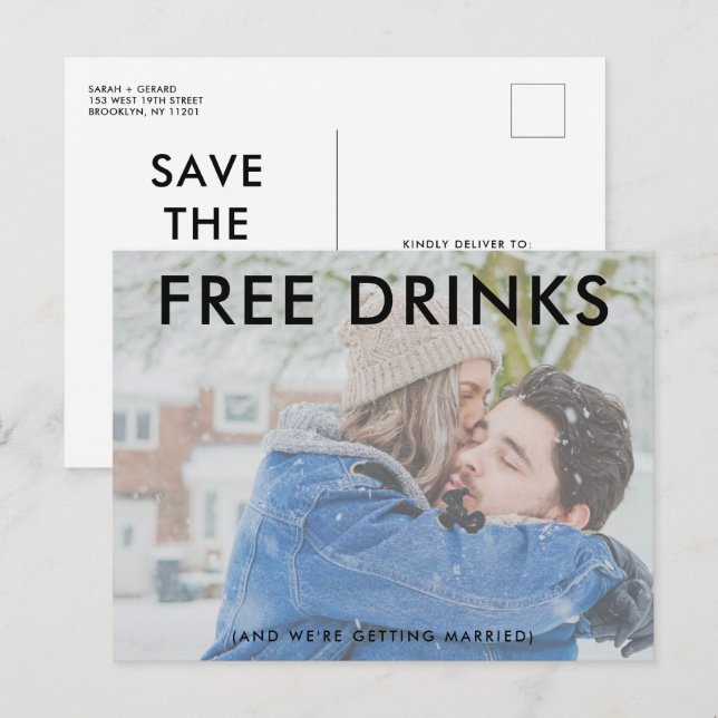 Funny Free Opaque Foto Wedding Save the Dates Ankündigungspostkarte (Vorne/Hinten)