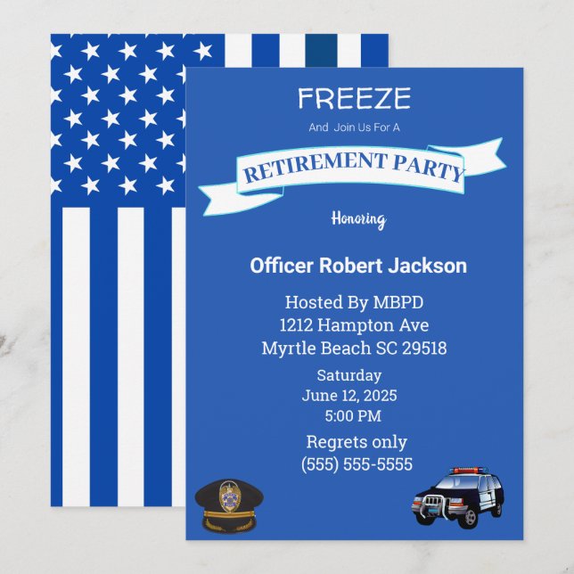 Funny Freeze Police Department Retirement Einladung (Vorne/Hinten)