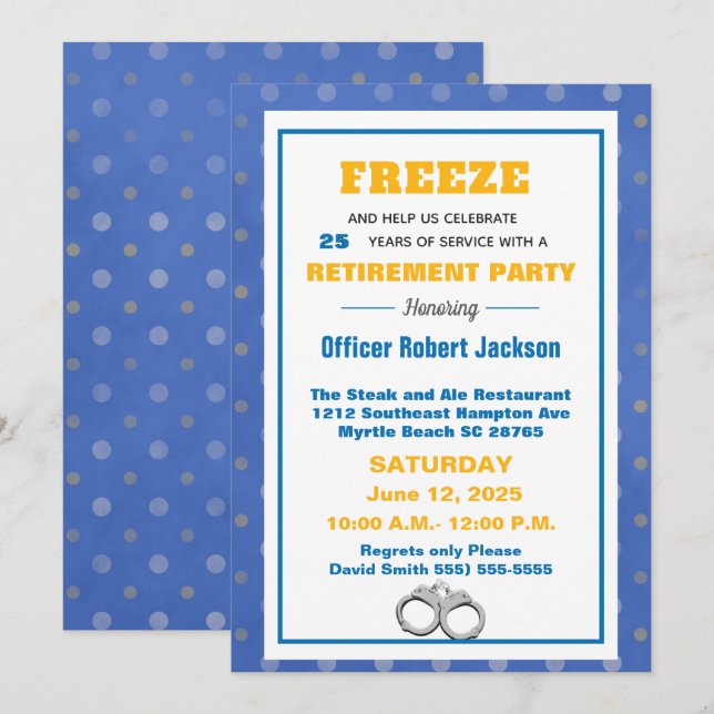 Funny Freeze Police Officer Ruhestand Party Einladung (Vorne/Hinten)