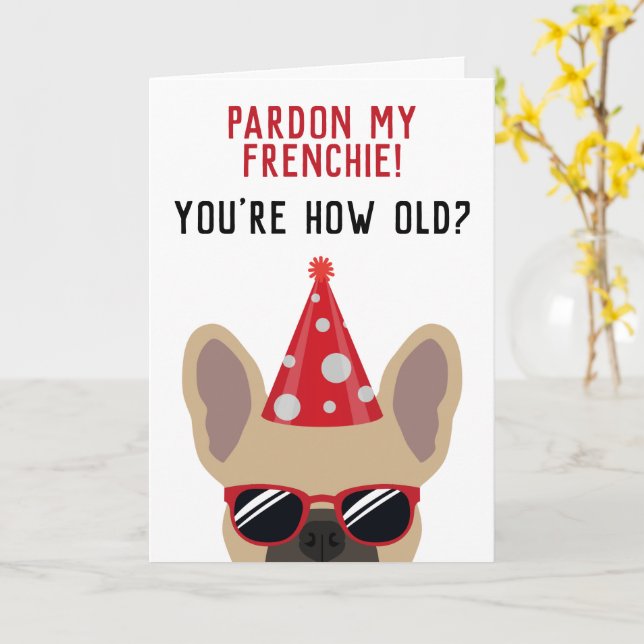 Funny French Bulldog Birthday Karte (Gelbe Blume)