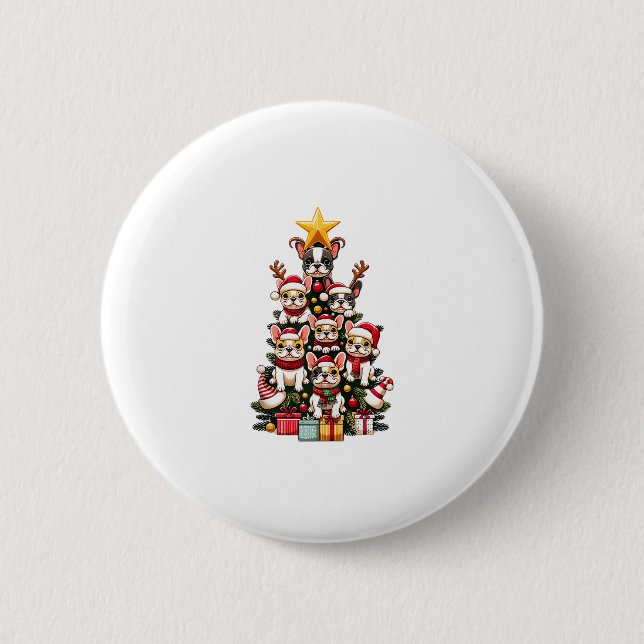 Funny French Bulldog Christmas Tree Weihnachtsmann Button (Vorderseite)
