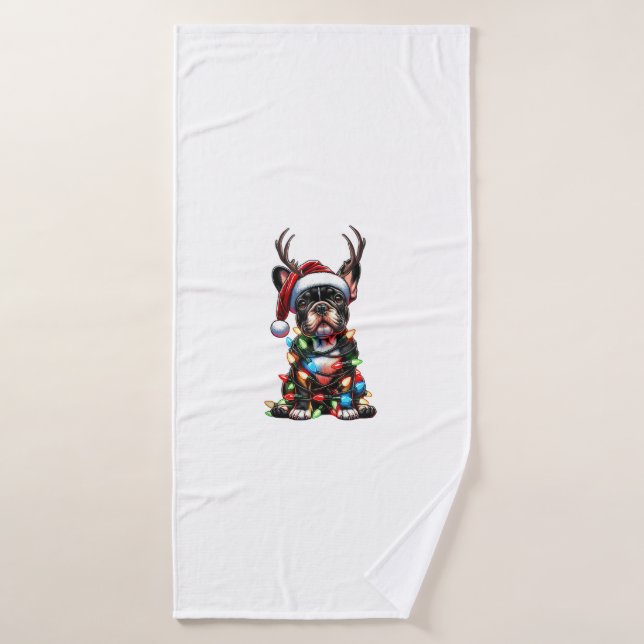 Funny French Bulldog Christmas Weihnachtsmannmütze Badehandtuch (Badehandtuch)