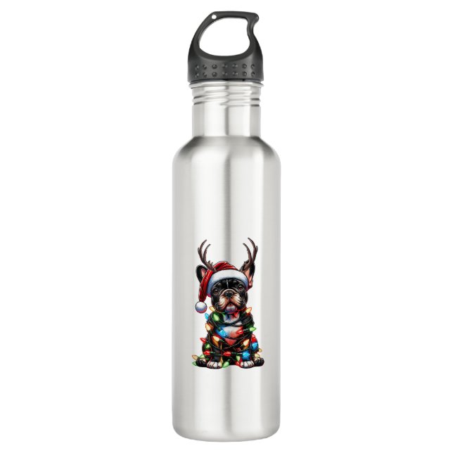 Funny French Bulldog Christmas Weihnachtsmannmütze Edelstahlflasche (Vorderseite)
