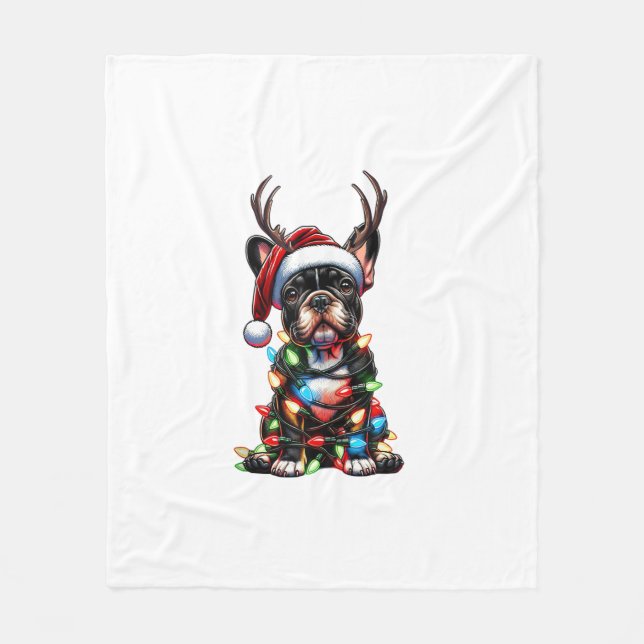 Funny French Bulldog Christmas Weihnachtsmannmütze Fleecedecke (Vorderseite)